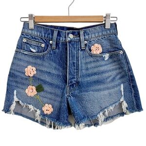 Lucky Brand Embroidered High Rise Distressed Button Fly Jean Shorts Size 2/26